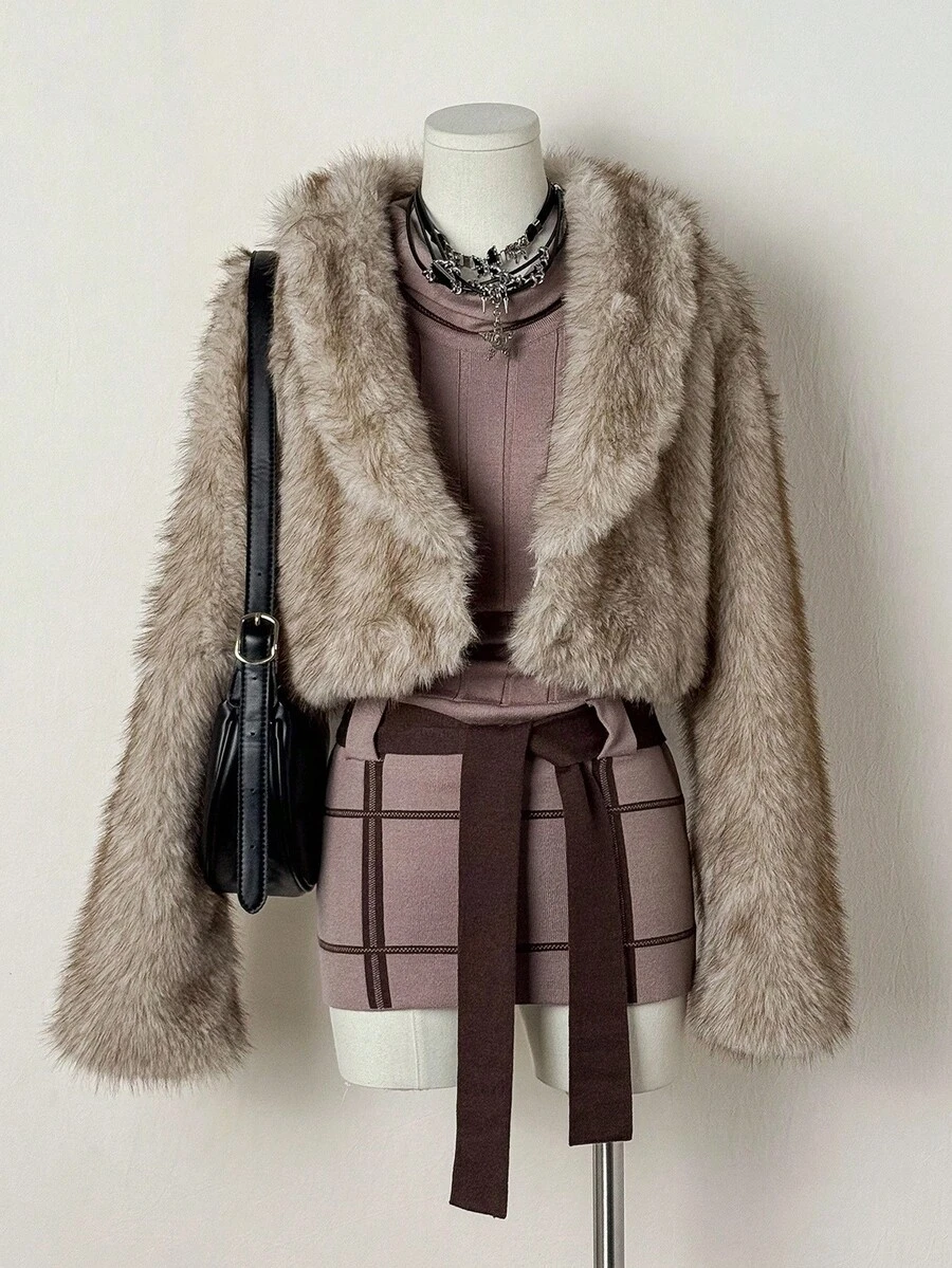 EgrlEra 秋冬女士时尚休闲短款人造皮草大衣