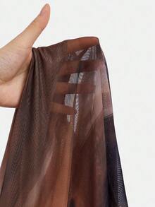 SHEIN 青少年女孩不对称肩部设计针织印花休闲时尚家庭装上衣 - 棕色 - 查看 6