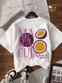 Glissea Summer Casual Fruit & Letter Print Short Sleeve T-Shirt - White - View 6