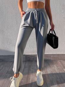 RueChic Women's Drawstring Joggers - Grey - View 5