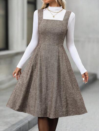 EMERY ROSE Casual Minimalist Waist Cinched Sleeveless Midi Dress For Women Autumn And Winter