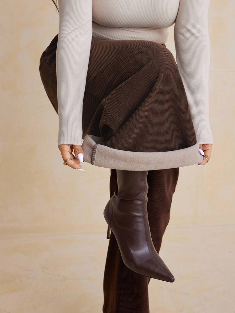 Dazy Plus Corduroy Thickened Loose Wide Leg Casual Pants, Plus Size For Women, Autumn/Winter Thermal Lined