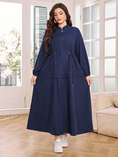 SHEIN Najma Abito casual da donna taglie forti a maniche lunghe con vita regolabile, adatto per uso quotidiano