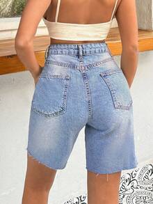 EURMUSE 100%Cotton Rigid Bermuda Short Medium Wash - Medium Wash - View 2