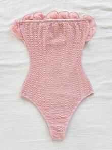 Soleia 女式荷叶边露背连体衣，适合派对、节日、约会、下午茶、度假、音乐节、海滩、夏季服装、波西米亚风、度假、钩针编织、亚麻布 - 粉色 - 查看 2