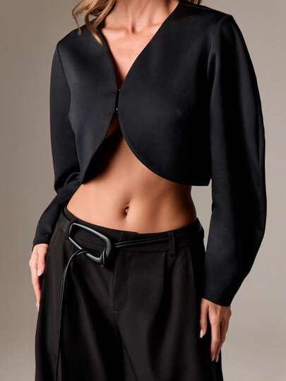 Structured Cropped Bolero Jacket With Long Sleeves