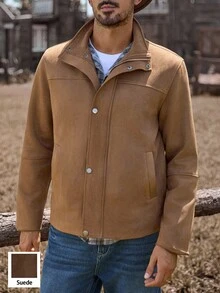 Manfinity Nomadique Men's Autumn Western Style Zip-Up Suedette Casual Jacket Casual Jacket Rodeo For Men Western Jacket Western Tough Wear For Men Fleece