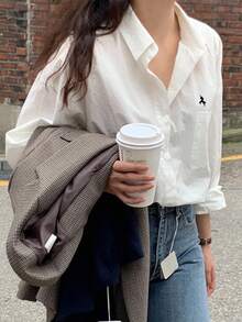 DAZY Áo sơ mi dài tay trơn màu đa năng thường ngày - trắng - Xem 5