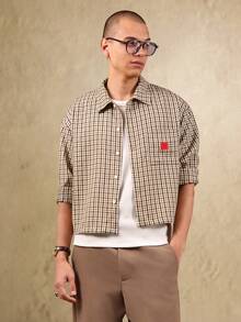 SUMWON 轻盈格纹外套衬衫 纽扣领短款经典春秋休闲学院风上衣 - 彩色 - 查看 7