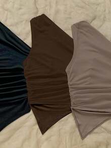 Soleia 3 件套混合黑色、棕色、卡其色不对称下摆不对称肩上衣，适合夏季 - 彩色 - 查看 6