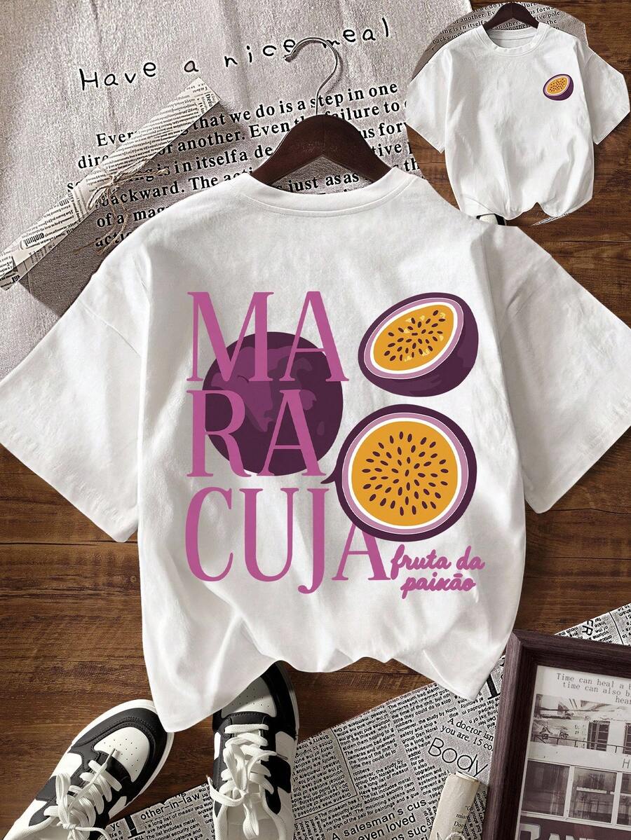 Glissea Summer Casual Fruit & Letter Print Short Sleeve T-Shirt - White - View 1
