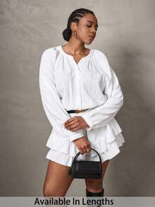 SHEIN Tall CURVE Bộ đồ liền thân đơn hàng raglan tay lỡ màu trơn cỡ lớn dành cho nữ - trắng - Xem 1