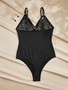 SHEIN Black Lace Patchwork Sexy Sling Jumpsuit For Women - Black - View 2