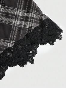 ROMWE J-Fashion 性感豹纹蕾丝花边蝴蝶结网眼弹力紧身女式吊带背心 - 黑色 - 查看 4