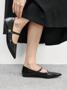 CUCCOO BIZCHIC Women's Pointed Toe Mary Jane Flats With Buckle Strap, Black - Black - View 3