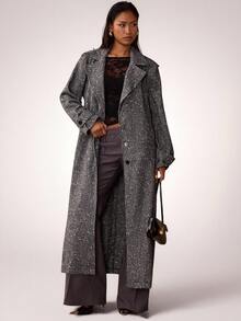 SHEIN BAE Fall Loose Fit Single-Breasted Lapel Long Casual Coat,Special Textured Fabric Jacket,Women's Winter Coat,Coat,Elegant Long Coat,Fashionable Coat - Black - View 1