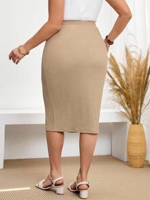 EMERY ROSE 加大码 Old Money 纯色 A 字裙，休闲时尚，适合日常穿着，女士夏季服装，女士度假服装 - 杏色 - 查看 2