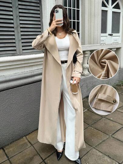 Firerie 女士优雅休闲都市通勤复古风格宽松长袖卡其色风衣，适合秋冬穿着