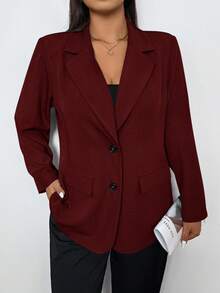 Firerie 大码年轻女性简约通勤灰色格纹宽松长袖西装外套 红色西装外套 女士西装外套 女士短款西装外套 酒红色女士套装 女士西装外套 酒红色女士西装外套 - 酒紅色 - 查看 2