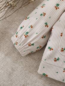 SHEIN Vintaside Kids Áo nhung kẻ cổ bèo nhún họa tiết hoa xinh xắn cho bé gái, Áo khoác ngoài thời trang và đa năng, thoải mái cho mùa thu/đông - Màu be - Xem 7