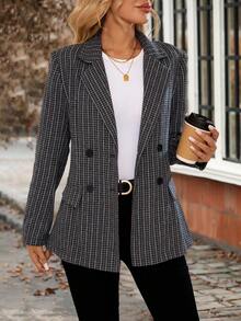 EMERY ROSE Blazer da donna con doppio petto e bavero, manica lunga, di moda per l'autunno/inverno