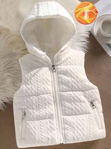 Kleine Mädchen Lässig einfarbige ärmelloser Kapuzenjacke, Winter - Beige - Übersicht 1