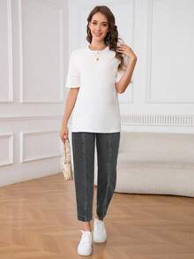 SHEIN 孕妇冬季可调节腰围休闲牛仔裤 - 黑色 - 查看 3