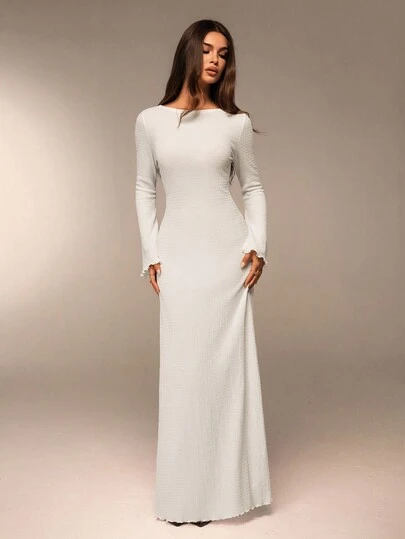 SHEIN Forever 21 Casual Solid Color Bell Sleeve Dress