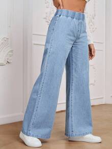 EMERY ROSE Plus Size Women's Casual Versatile Elastic Waist Baggy Jeans