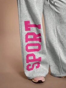 Streetz SHEIN Sport 2件套女士休闲连帽长袖上衣和裤子运动套装 - 淺灰色 - 查看 6