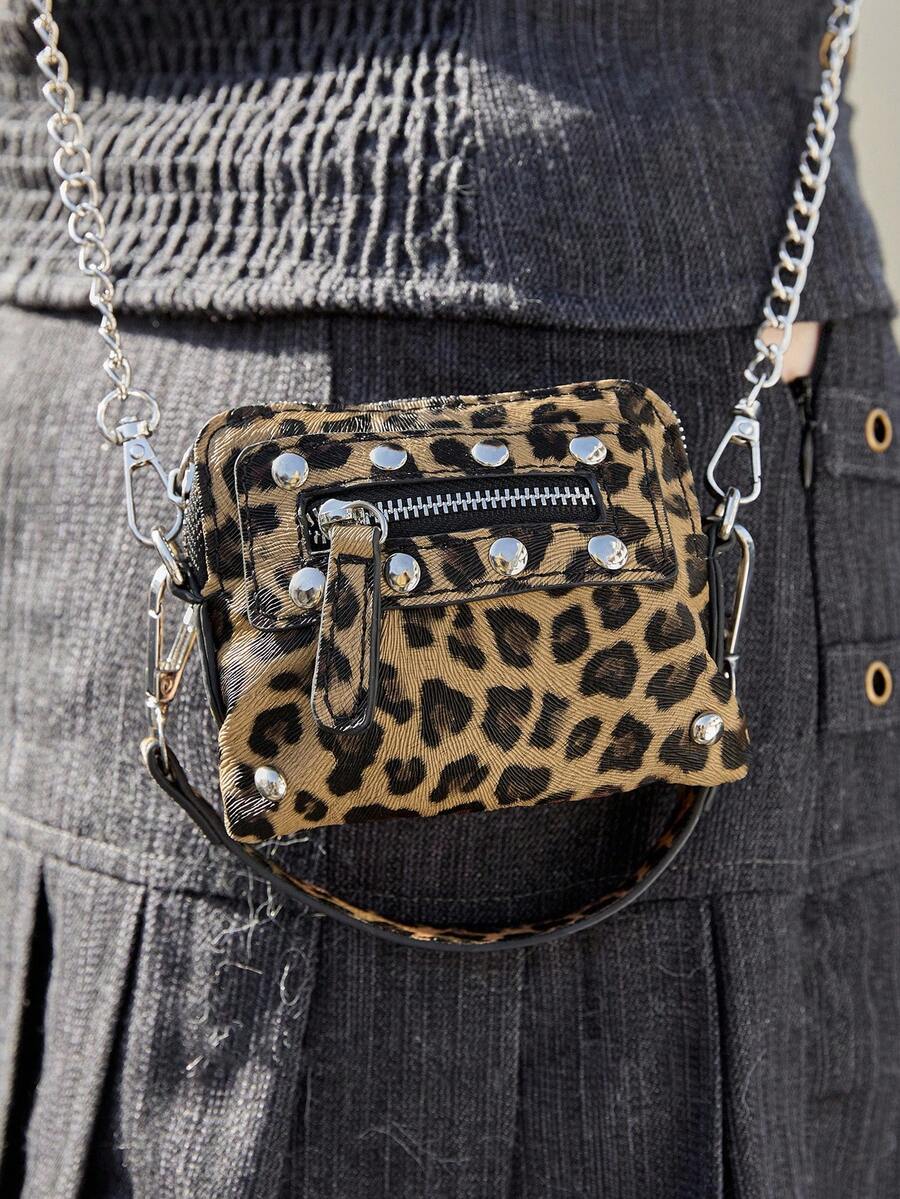 SHECARRY 女士时尚前卫 Y2K 风格街头酷女孩多功能迷你包，可调节肩背包/手提包/钱包 - 棕色 - 查看 1