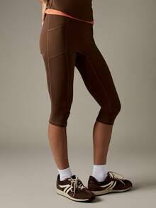 MISSGUIDED Quần legging Capri cạp cao có túi bên hông dành cho nữ, quần tập yoga thể thao - Màu nâu Sô-cô-la - Xem 3