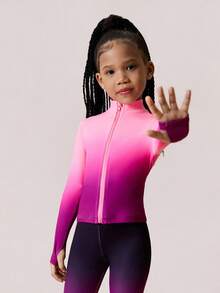 SHEIN 2 sztuki/zestaw dziewczęcego stroju sportowego, elastyczna dopasowana kurtka zapinana na zamek i obcisłe spodnie sportowe z wysokim stanem, odpowiednie do jogi, tenisa, badmintona, aktywności na świeżym powietrzu i codziennego treningu