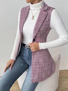 RosyDaze 女式小圆点领背心粗花呢夹克 - 紅色 - 查看 5