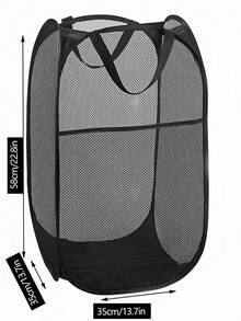 1pc Large Capacity Foldable Mesh Laundry Basket,Plain Polyester Mesh Large Laundry Hamper ,Solid Color Laundry Basket, For Clothes Storage, Sundries Storage,Household Dress Pants Shoes Jeans Boots Skirt - Black - View 7