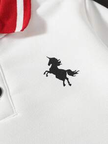 SHEIN Toddler Boys' Colorblock Patchwork Casual Collegiate Unicorn & Horse Print Long Sleeve Polo Shirt, Autumn/Winter Fall - Multicolor - View 5