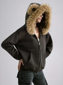 Airlisse Veste à capuche avec oreilles d'ours style américain mignon, hiver