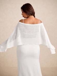 Elaquor 大码女式纯色露肩蝙蝠袖宽松时尚上衣 - 白色 - 查看 5
