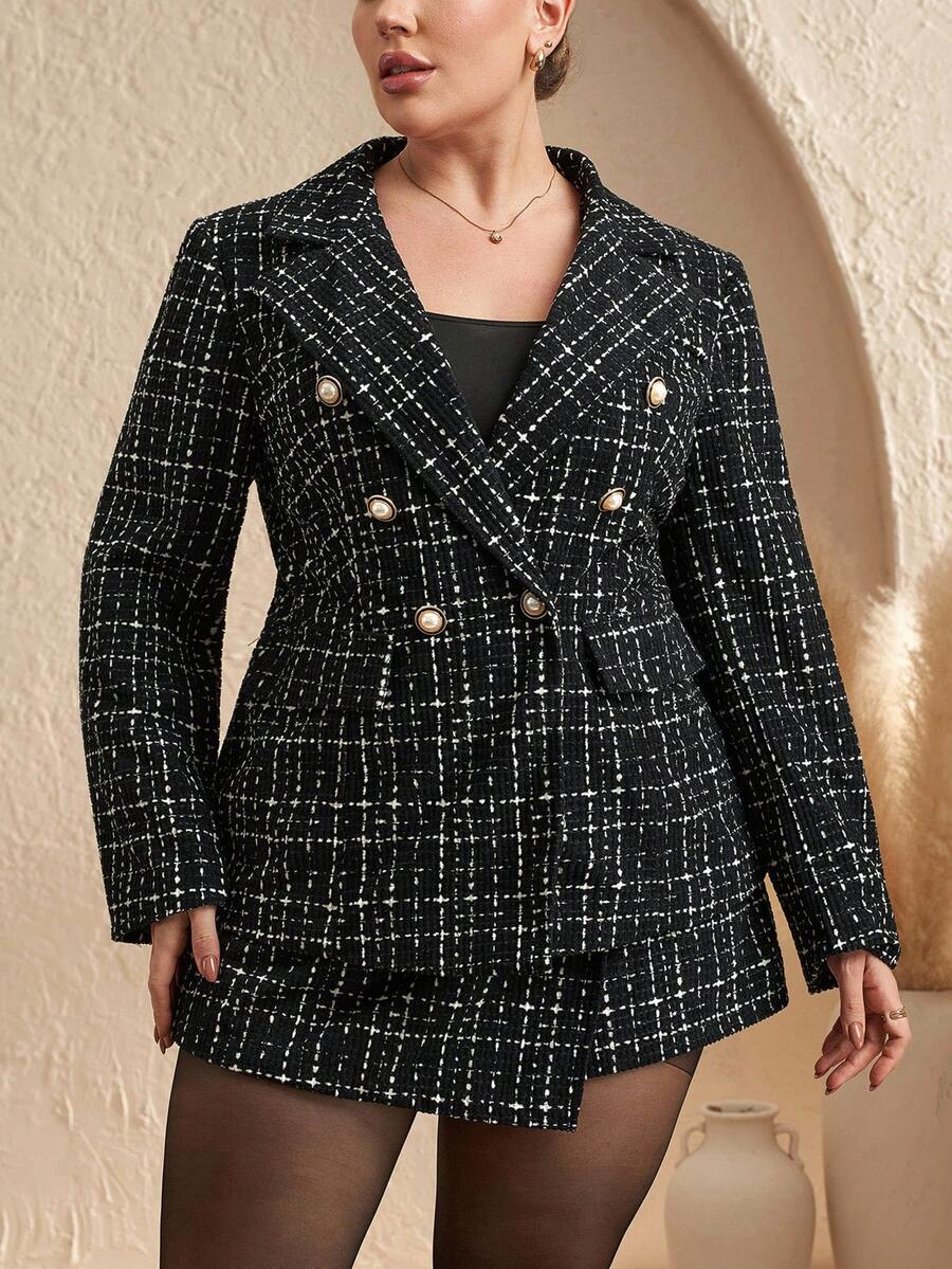Chikora Plus Size Women 2 Pieces Set: Black Blazer Jacket + Mini Skirt, -Inspired Fabric Women Tweed Suit Jacket Dressy Jacket Plus Size Autumn Outfits For Women,Winter Clothes For Women,Going Out Outfits,Going Out Outfit,Work Wear Women,Office Attire For Women,Business Professional Women,Office Wear Women,Office Wear Women Plus,Fall Work Clothes Women,Plaid
