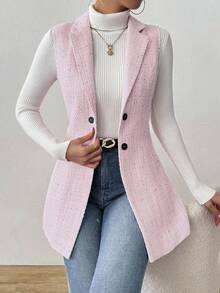RosyDaze 女士圆点领无袖粗花呢夹克 - 粉色 - 查看 5