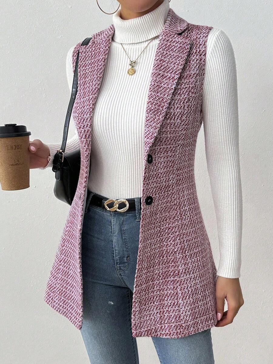 RosyDaze 女式小圆点领背心粗花呢夹克 - 紅色 - 查看 1