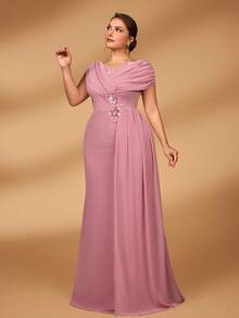 Serin Vestido elegante y lujoso de la madre de la novia de talla grande, con bordados, drapeado, aplicaciones, cintura ceñida y silueta evasé