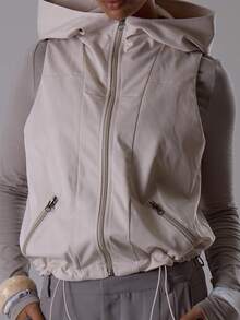 MUSERA Áo không tay dáng rộng cổ cao, khóa kéo, có mũ, thích hợp cho buổi tối sang trọng, gợi cảm, dễ thương, phong cách đường phố, bình minh, buổi tối, mùa hè. - Màu Khaki - Xem 3