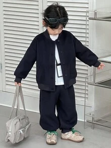 DAZY 男童休闲纯色夹克套装 - 藏蓝色 - 查看 2