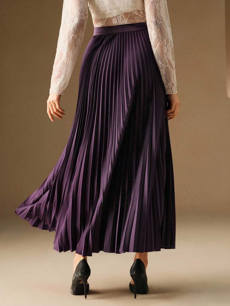 Anewsta Essential Urban Style Pleated A-Line Skirt, Minimalist Fashion Casual Everyday Wear Maxi