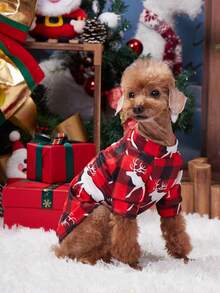 PETSIN 1pc Christmas Plaid Reindeer Print Pet Sweatshirt, Warm - Multicolor - View 3