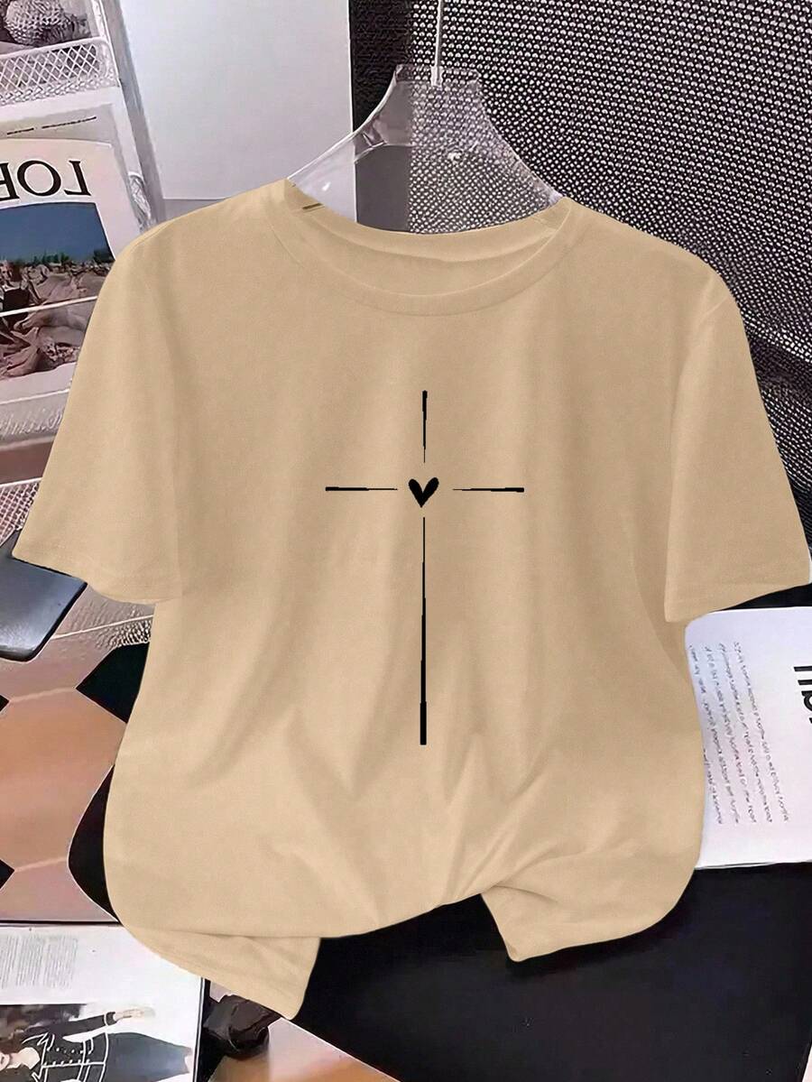 INAWLY Camiseta de manga corta con estampado de corazón para mujer, blusas gráficas para mujer