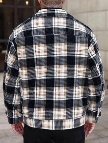 Manfinity CasualCool 男士时尚休闲格纹印花纽扣灯芯绒夹克，街头风格纹外套，秋冬款 - 彩色 - 查看 2