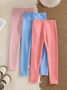 LMoss Kids 3pcs/Set Young Girl Solid Color Fitted Casual Leggings Fall Winter - Multicolor - View 2