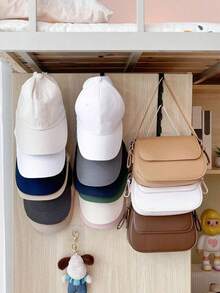 1pc Wall-Mounted Hat Holder Rack With 6 Hooks, Iron Storage Organizer - Portable Over-The-Door Hanger, Suitable For Baseball Caps, Golf Caps Etc. - Multi-Purpose Wardrobe Cabinet Storage Box, Fits All Types And Sizes Of Hats, Great For Closets And Dorm Rooms, Hat Rack Organizer - Multicolor - View 6